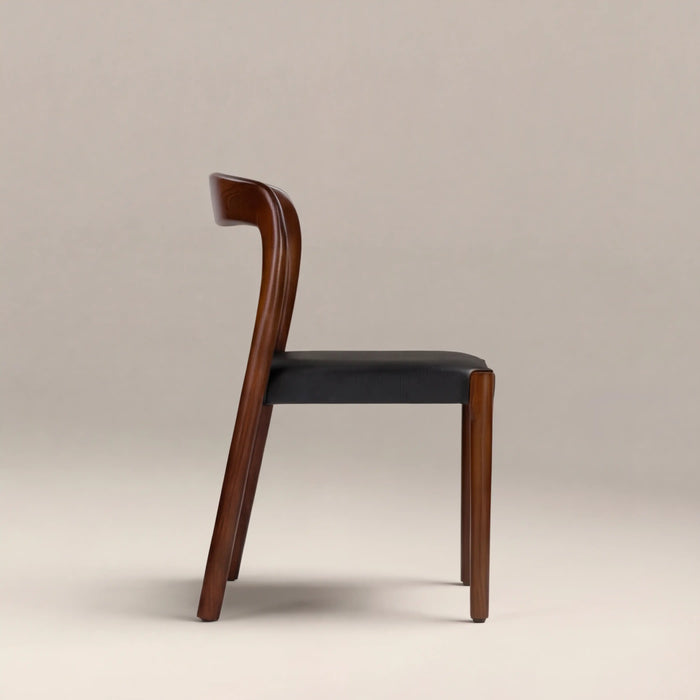 Madeleine Stackable Wooden Dining Chair | Vintage Black Faux Leather & Walnut