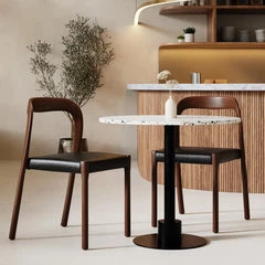 Madeleine Stackable Wooden Dining Chair | Vintage Black Faux Leather & Walnut