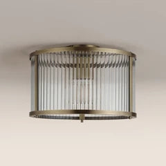 Ridgeton Flush Ceiling Light | Ribbed Glass & Brass