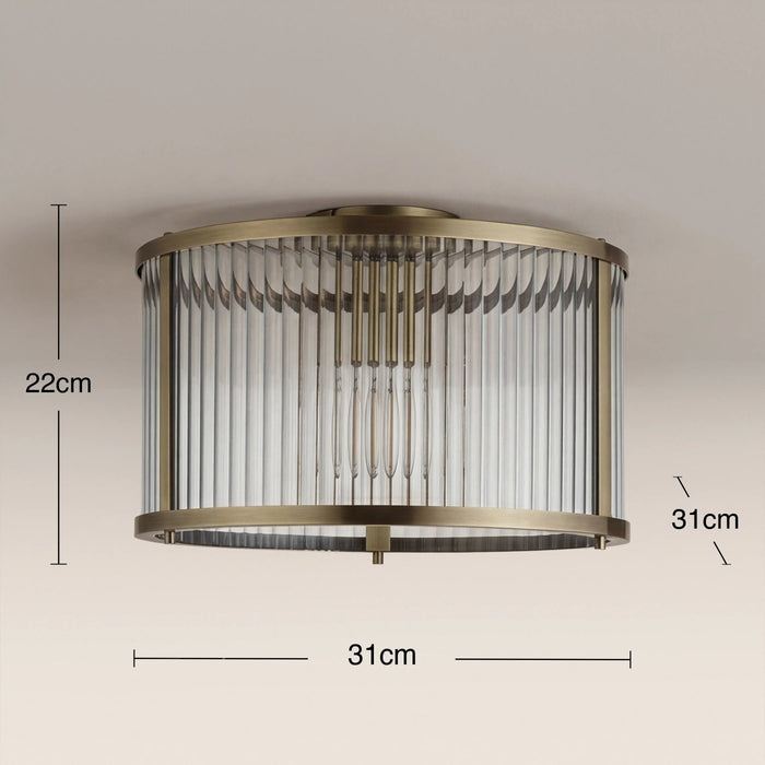 Ridgeton Flush Ceiling Light Ribbed Glass & Brass
