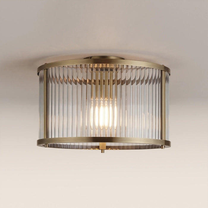 Ridgeton Flush Ceiling Light Ribbed Glass & Brass