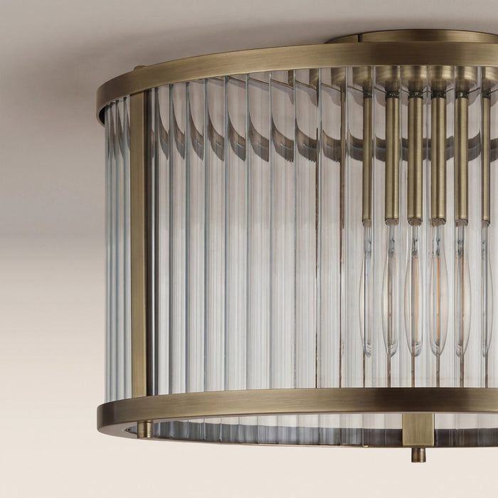 Ridgeton Flush Ceiling Light Ribbed Glass & Brass