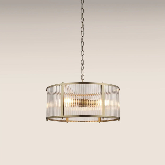 Ridgeton 3 Light Pendant Light Ribbed Glass & Brass