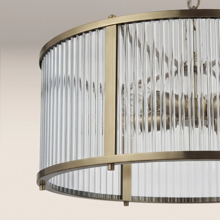 Ridgeton 3 Light Pendant Light Ribbed Glass & Brass
