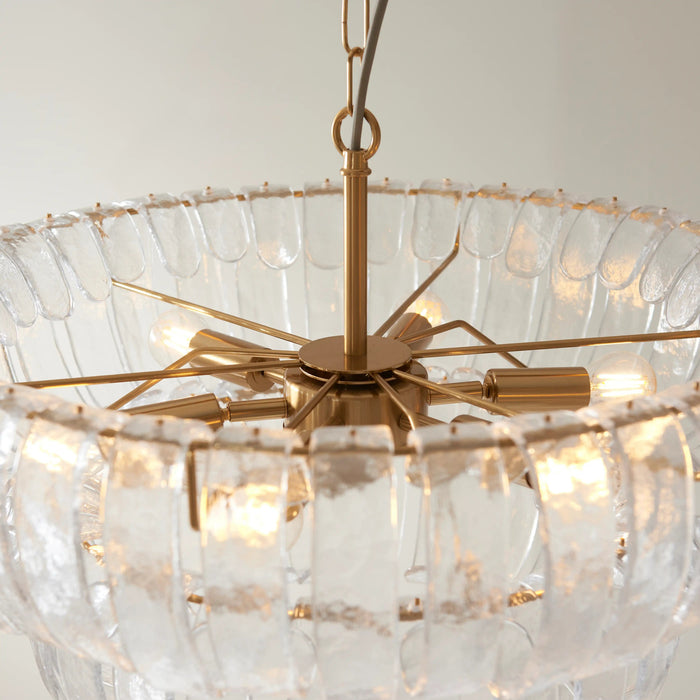 Vera 6 Light Pendant Light Rippled Glass & Brass