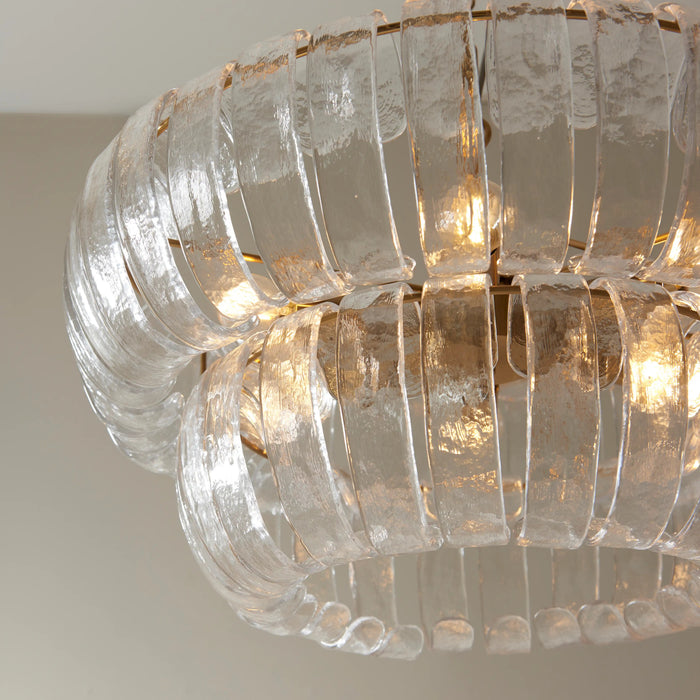 Vera 6 Light Pendant Light Rippled Glass & Brass