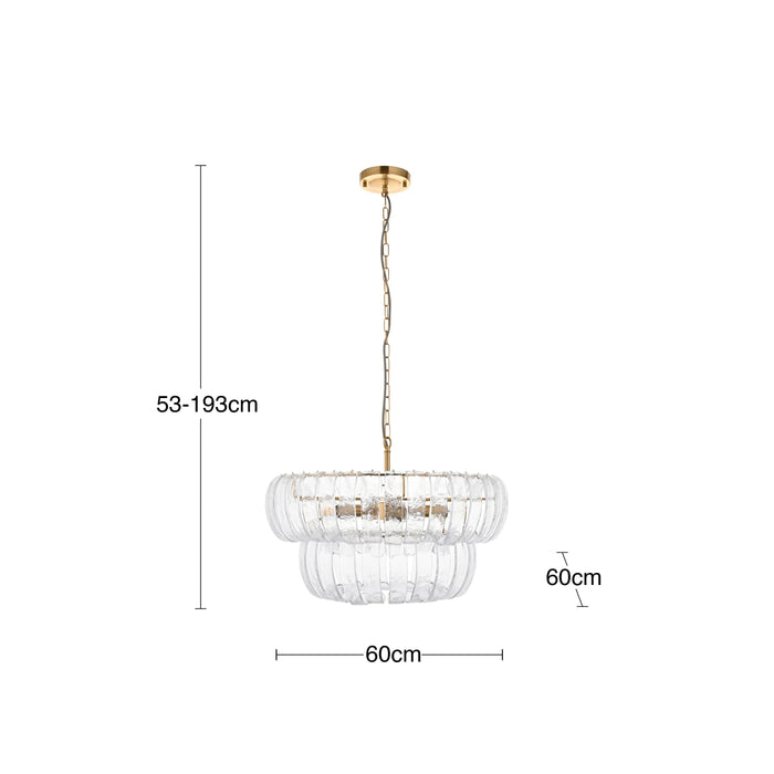 Vera 6 Light Pendant Light Rippled Glass & Brass