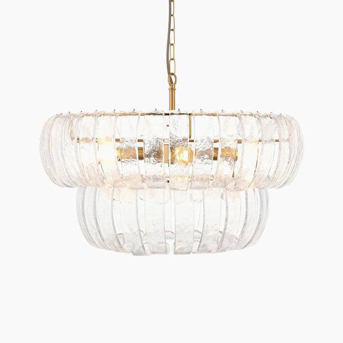 Vera 6 Light Pendant Light Rippled Glass & Brass