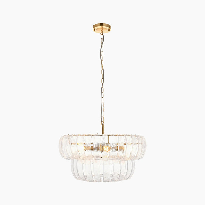 Vera 6 Light Pendant Light Rippled Glass & Brass