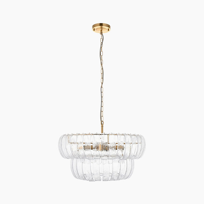 Vera 6 Light Pendant Light Rippled Glass & Brass