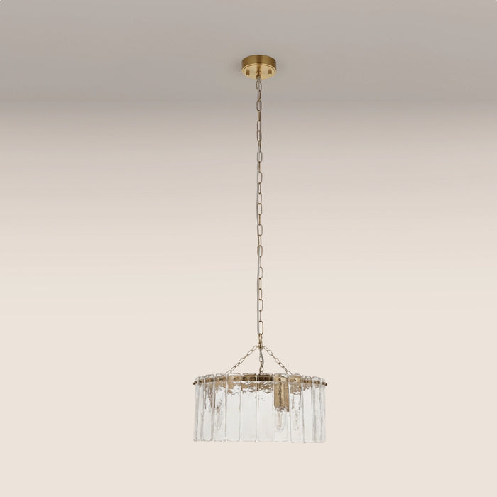 Melia 3 Light Pendant Light Rippled Glass & Brass