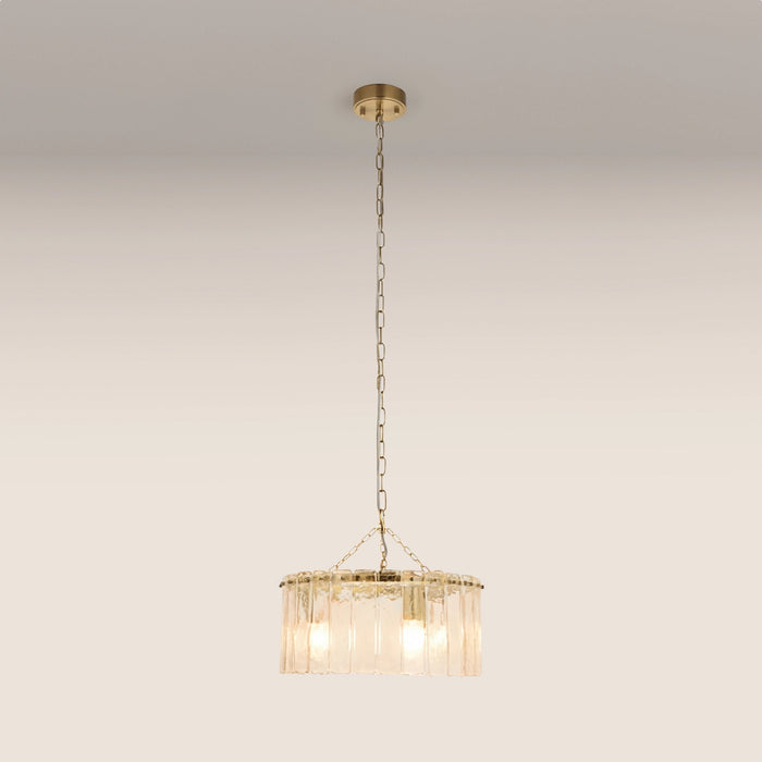 Melia 3 Light Pendant Light Rippled Glass & Brass