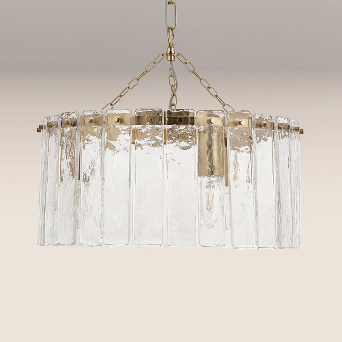 Melia 3 Light Pendant Light Rippled Glass & Brass