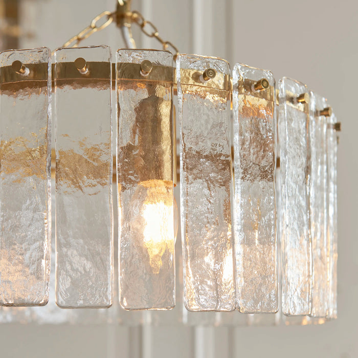 Melia 3 Light Pendant Light Rippled Glass & Brass