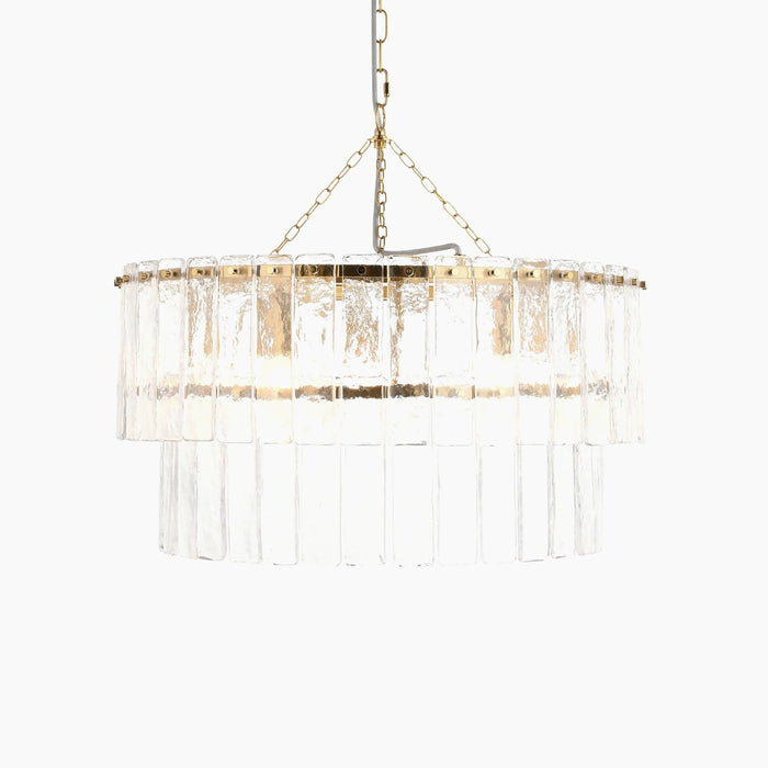 Melia 5 Light Tiered Pendant Light Rippled Glass & Brass