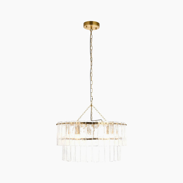 Melia 5 Light Tiered Pendant Light Rippled Glass & Brass
