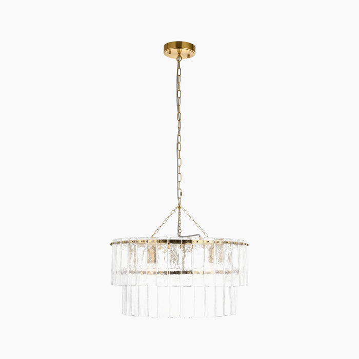 Melia 5 Light Tiered Pendant Light Rippled Glass & Brass