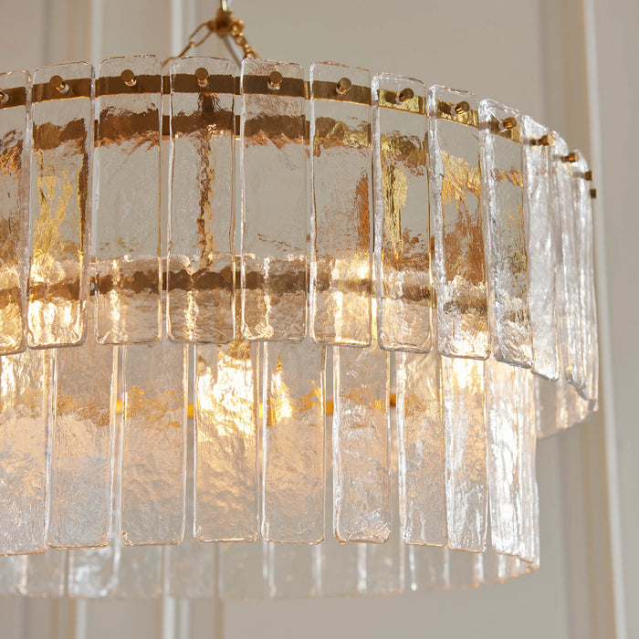 Melia 5 Light Tiered Pendant Light Rippled Glass & Brass