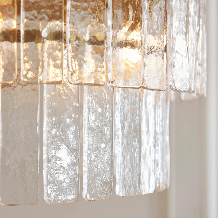 Melia 5 Light Tiered Pendant Light Rippled Glass & Brass