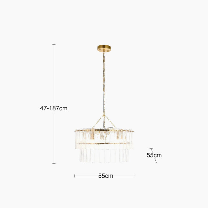 Melia 5 Light Tiered Pendant Light Rippled Glass & Brass
