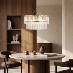 Melia 5 Light Tiered Pendant Light | Rippled Glass & Brass