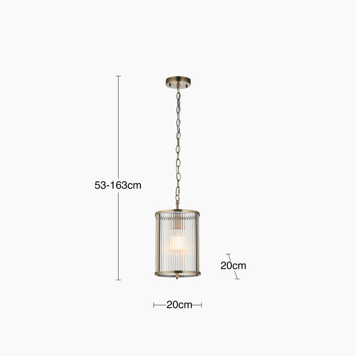 Ridgeton Pendant Light Ribbed Glass & Brass