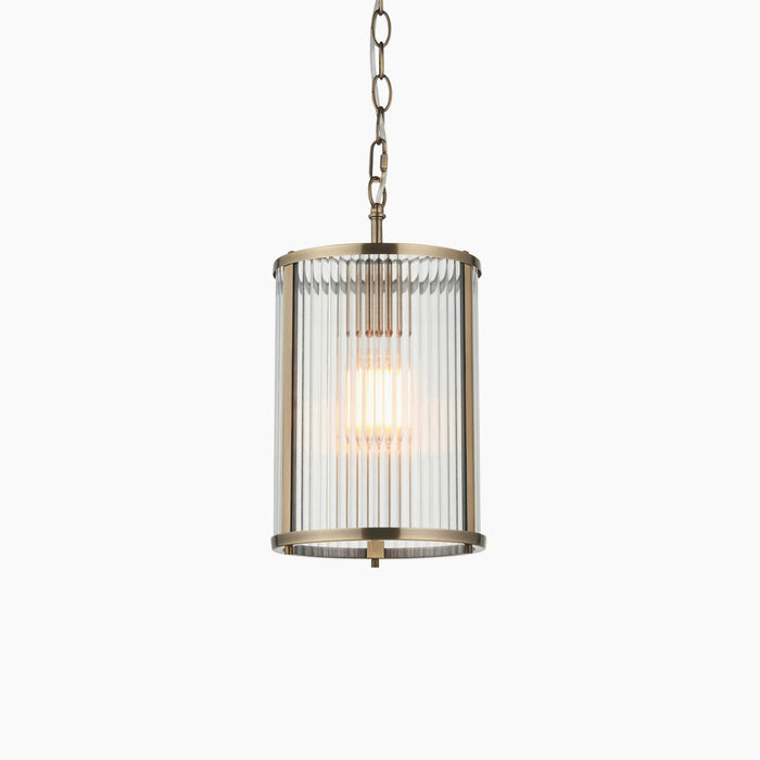 Ridgeton Pendant Light Ribbed Glass & Brass