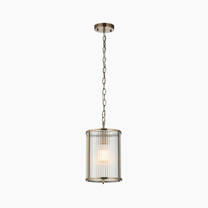 Ridgeton Pendant Light Ribbed Glass & Brass