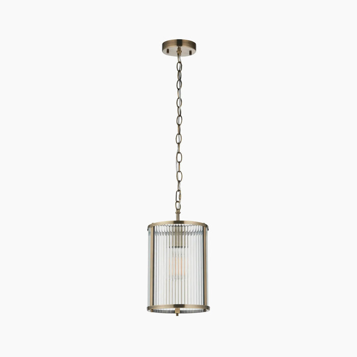 Ridgeton Pendant Light Ribbed Glass & Brass