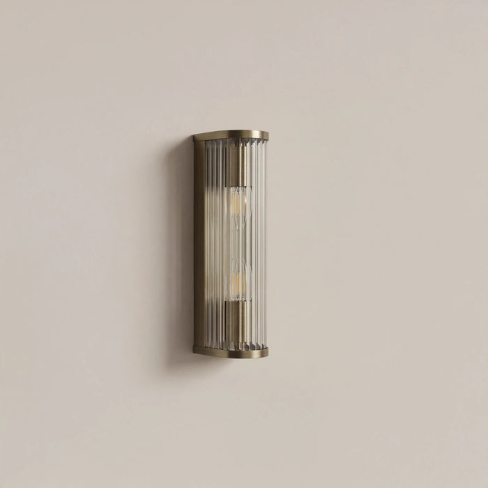 Ridgeton 2 Light Wall Light Ribbed Glass & Brass
