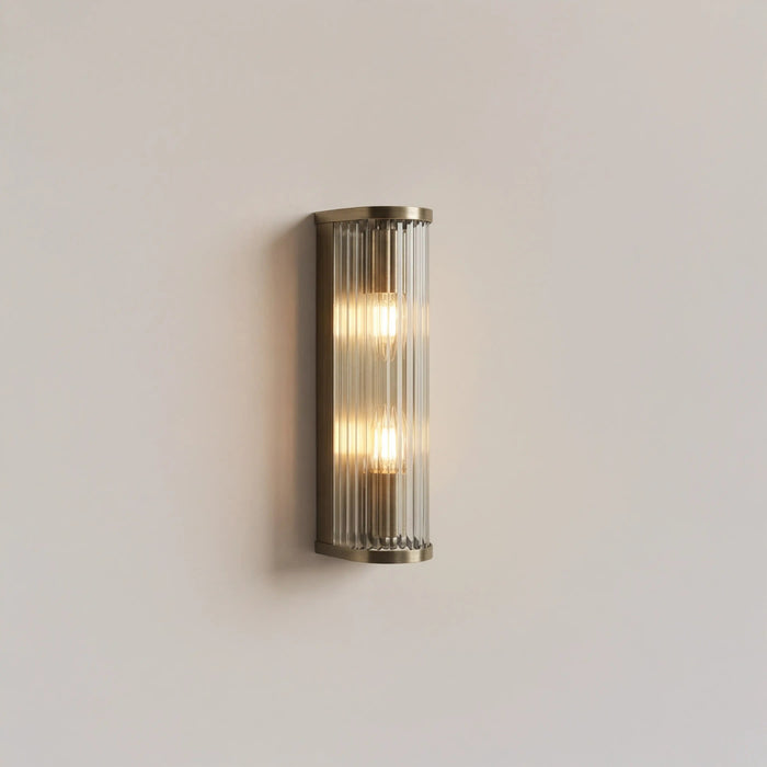 Ridgeton 2 Light Wall Light Ribbed Glass & Brass