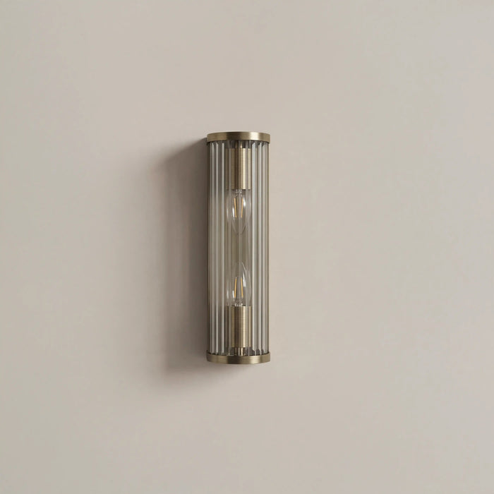 Ridgeton 2 Light Wall Light Ribbed Glass & Brass