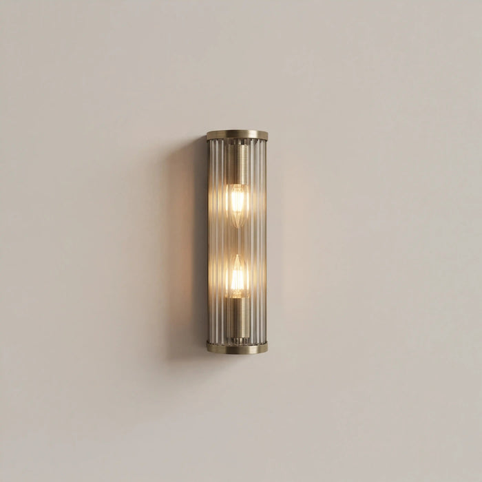 Ridgeton 2 Light Wall Light Ribbed Glass & Brass