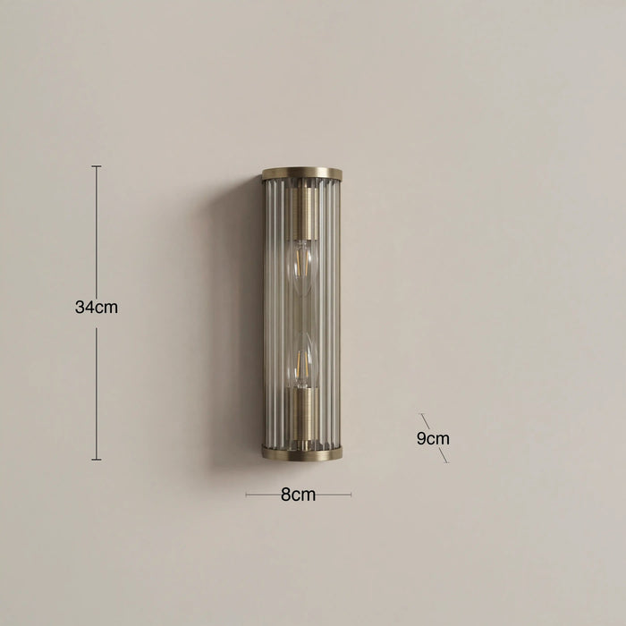 Ridgeton 2 Light Wall Light Ribbed Glass & Brass