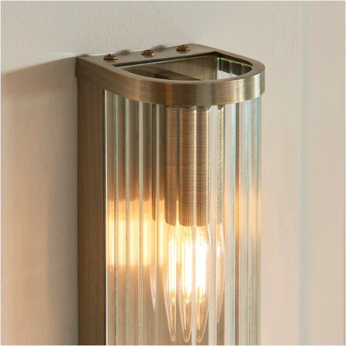 Ridgeton 2 Light Wall Light Ribbed Glass & Brass