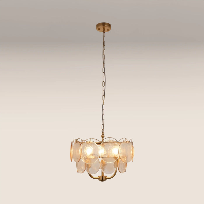 Lenora 3 Light Pendant Light Champagne Rippled Glass & Brass