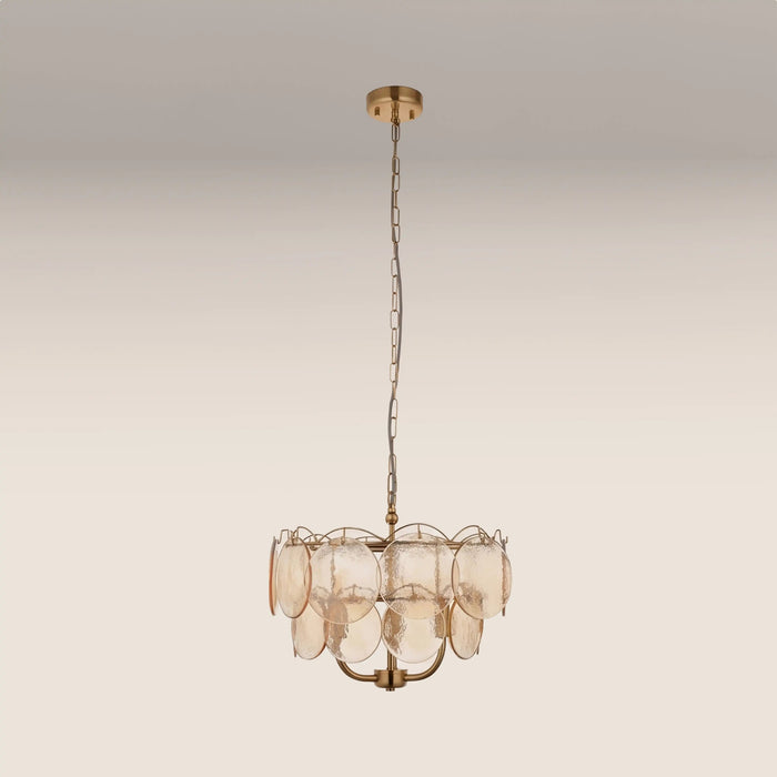 Lenora 3 Light Pendant Light Champagne Rippled Glass & Brass