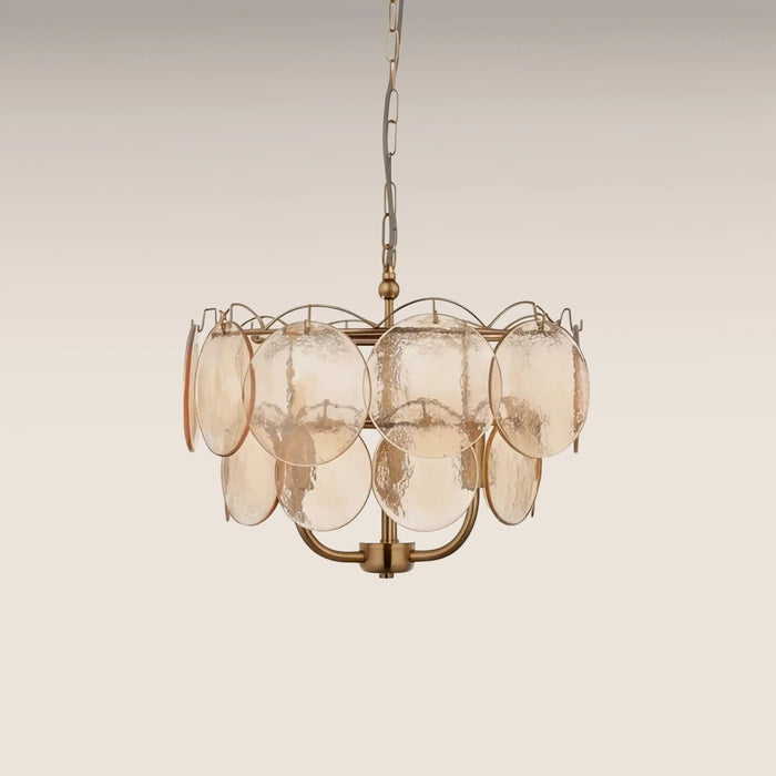 Lenora 3 Light Pendant Light Champagne Rippled Glass & Brass