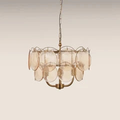 Lenora 3 Light Pendant Light | Champagne Rippled Glass & Brass