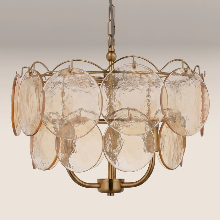 Lenora 3 Light Pendant Light Champagne Rippled Glass & Brass
