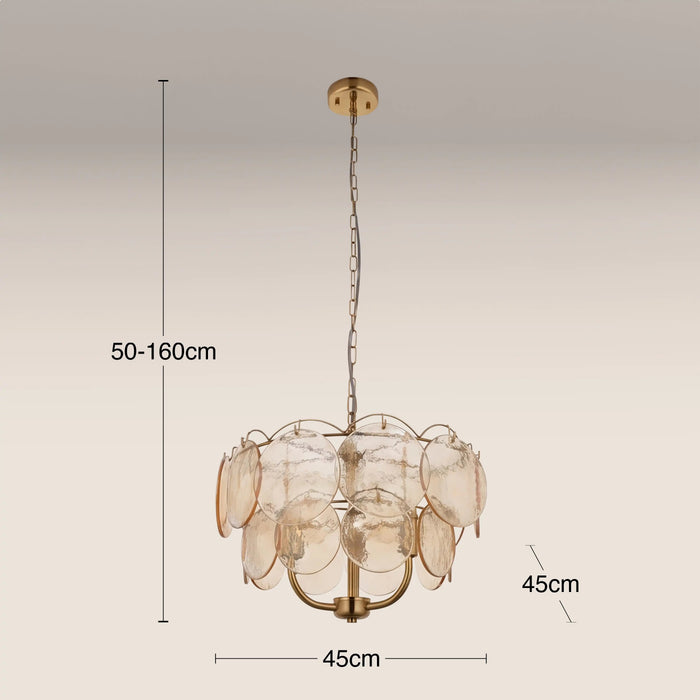 Lenora 3 Light Pendant Light Champagne Rippled Glass & Brass