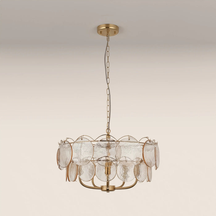 Lenora 5 Light Pendant Light Champagne Rippled Glass & Brass