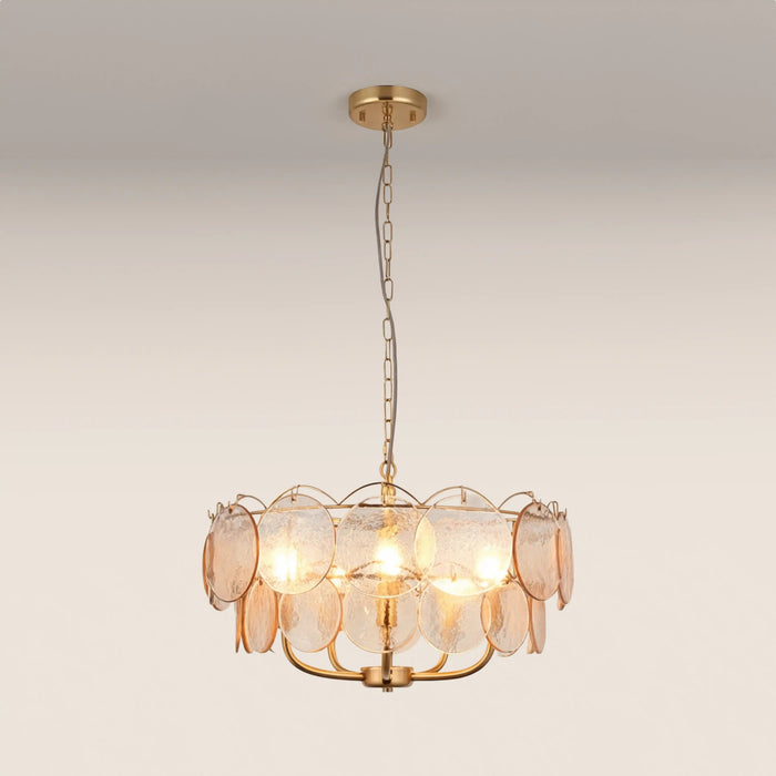 Lenora 5 Light Pendant Light Champagne Rippled Glass & Brass