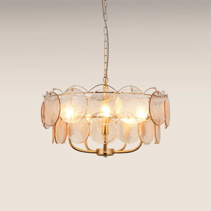 Lenora 5 Light Pendant Light Champagne Rippled Glass & Brass