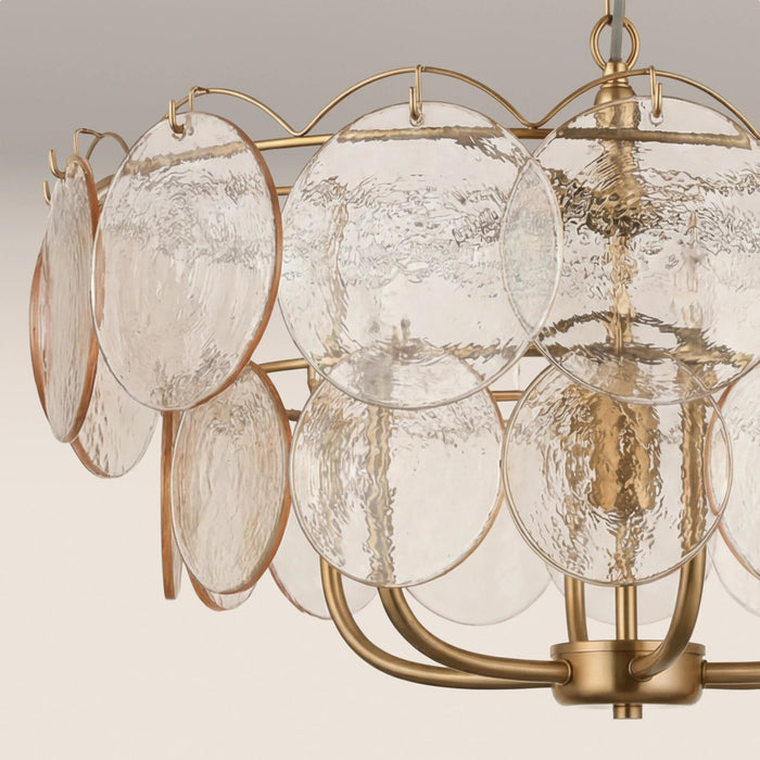 Lenora 5 Light Pendant Light Champagne Rippled Glass & Brass