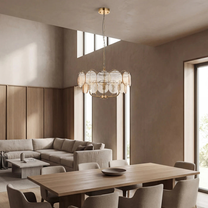 Lenora 5 Light Pendant Light Champagne Rippled Glass & Brass