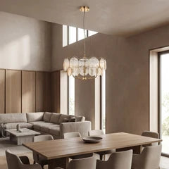 Lenora 5 Light Pendant Light | Champagne Rippled Glass & Brass