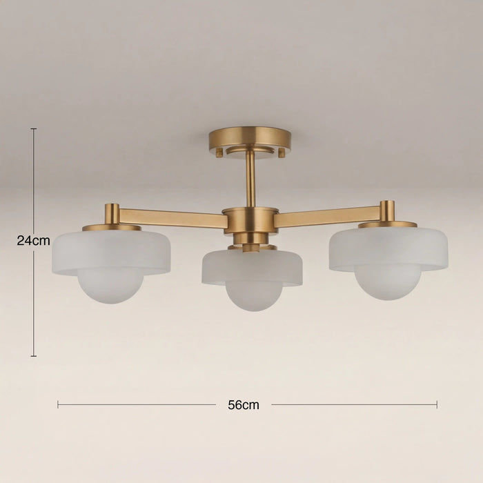 Parson 3 Light Semi Flush Ceiling Light Opal Glass & Brass