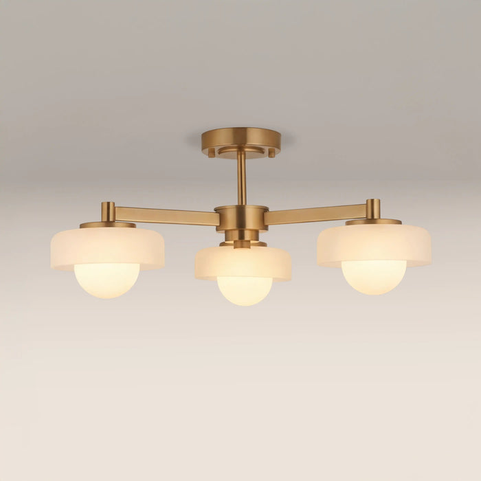 Parson 3 Light Semi Flush Ceiling Light Opal Glass & Brass