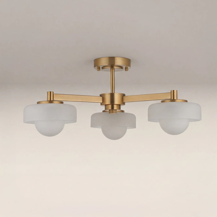 Parson 3 Light Semi Flush Ceiling Light Opal Glass & Brass